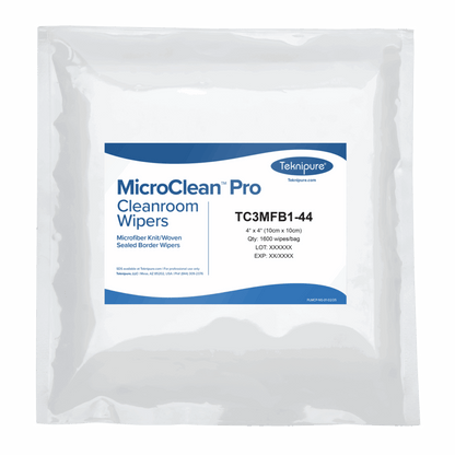 Teknipure MicroClean Pro TC3MFB1 - 44, Microfiber Sealed Border Wiper, 4 in x 4 in, Case of 4800 - KEM - TRON INC.
