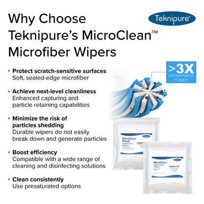 Teknipure MicroClean Pro TC3MFB1 - 44, Microfiber Sealed Border Wiper, 4 in x 4 in, Case of 4800 - KEM - TRON INC.