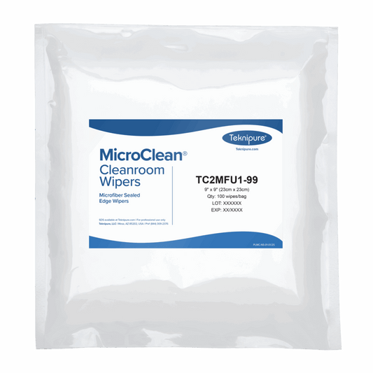 Teknipure MicroClean TC2MFU1 - 99, Polyester - Nylon Laundered Microfiber Sealed Edge Wiper, 9 in x 9 in, Case of 1000 - KEM - TRON INC.