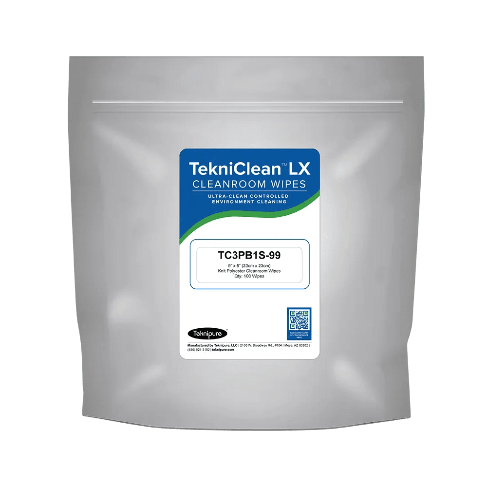Teknipure TC3PB1S - 99, Polyester Knit Wiper, ESD Packed, 9 in x 9 in, Case of 1000 - KEM - TRON INC.