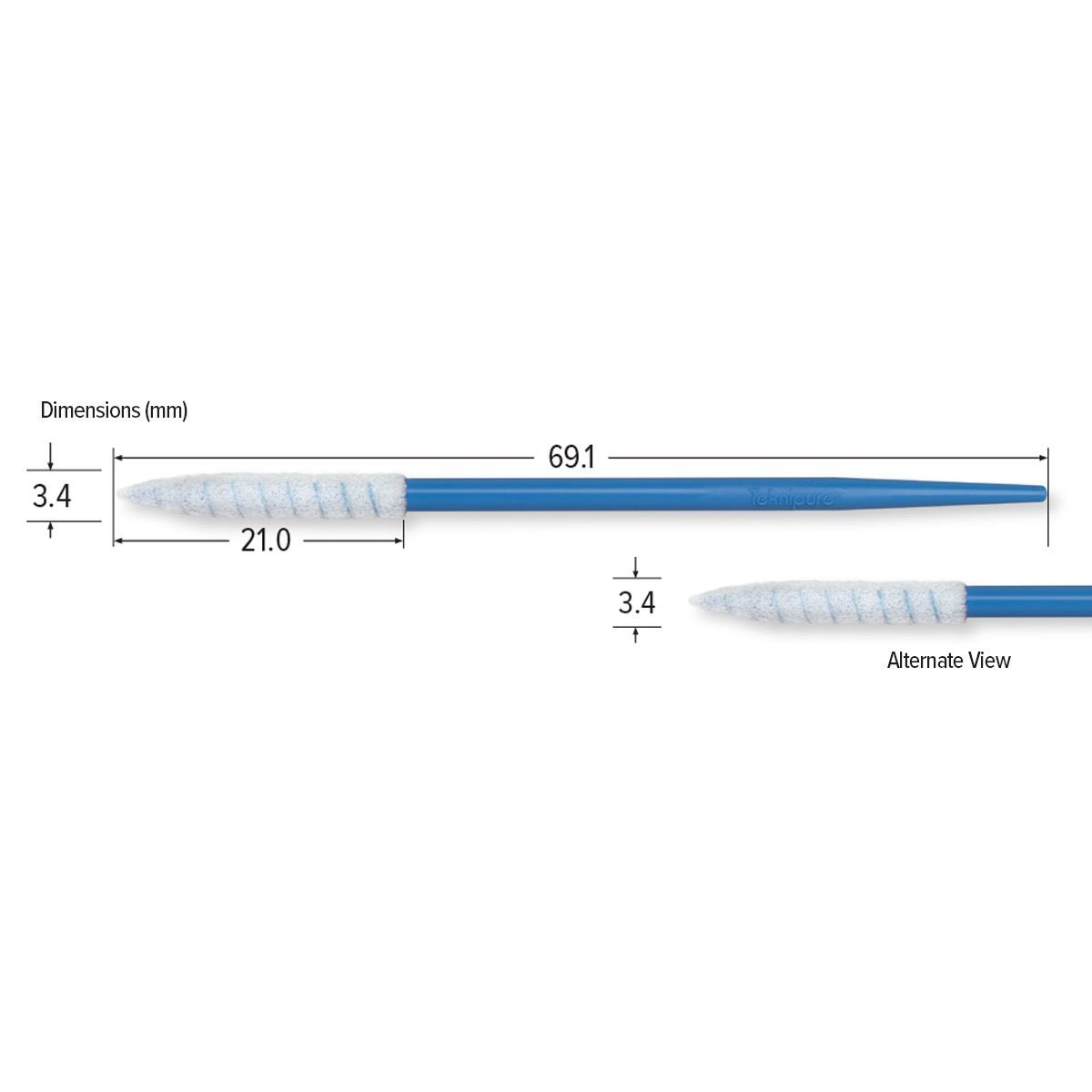Teknipure TKS521F, TekniSwab Pointed Spiral Foam Dual End Swab, 2.721 in, 2500 per case - KEM - TRON INC.