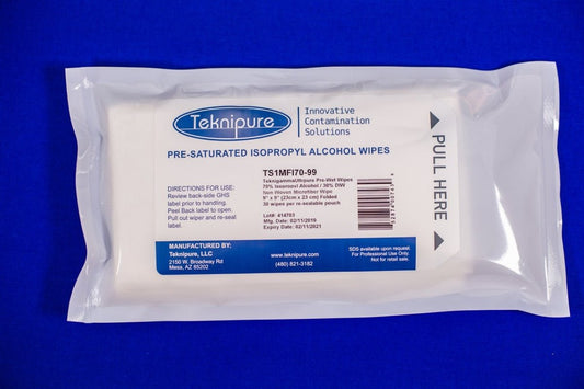 Teknipure TS1MFI70 - 99, Non - Woven Microfiber Pre - Saturated Wiper 9" x 9", Case of 720 - KEM - TRON INC.