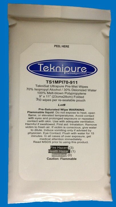 Teknipure TS1MPI70 - 911S, Sterile Polyester Knit Wiper, 70% IPA, 9" X 11", Case of 1200 - KEM - TRON INC.